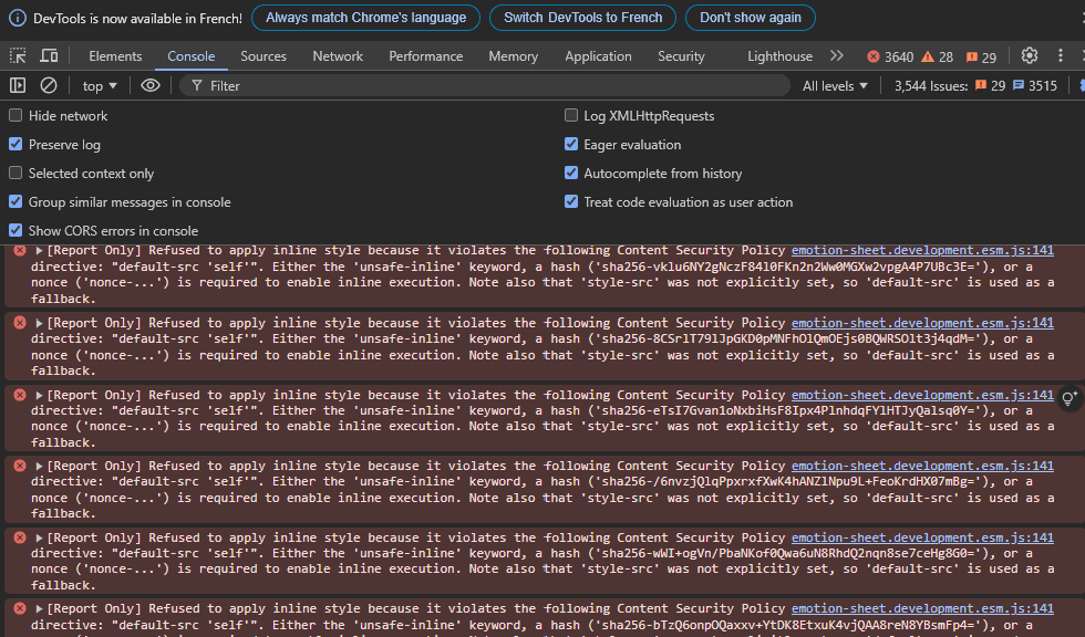 CSP violations in browser console