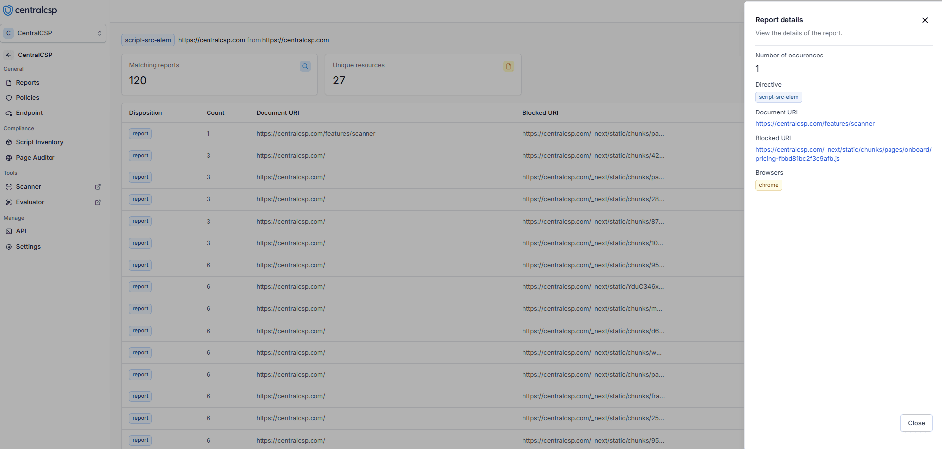 CSP Violation Details Dashboard